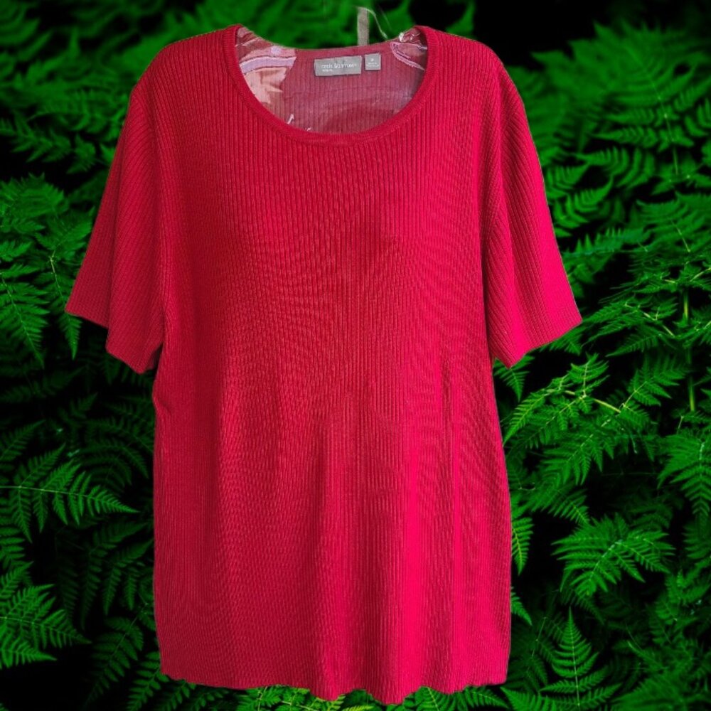 Croft & Barrow Womens Knit Top Pullover Short Sleeves Bright Red Size 1X